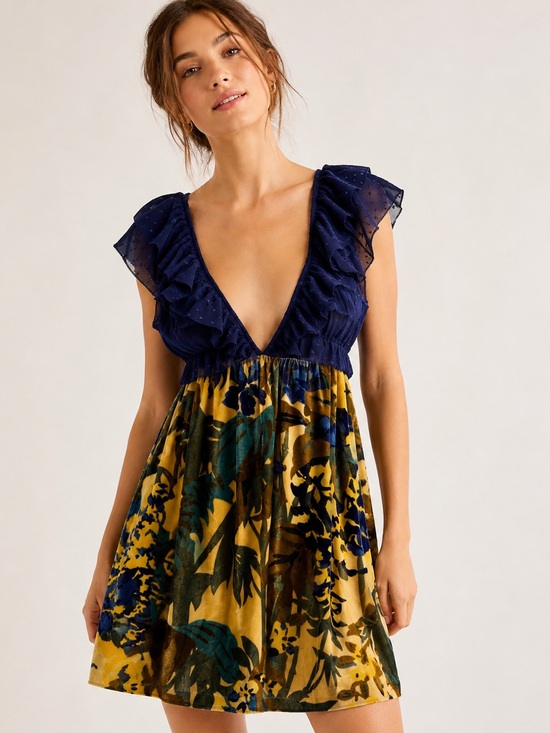 Free People Dresses & Skirts - Free People NWT Floral Silk Blend Ruffle Dress XS $128